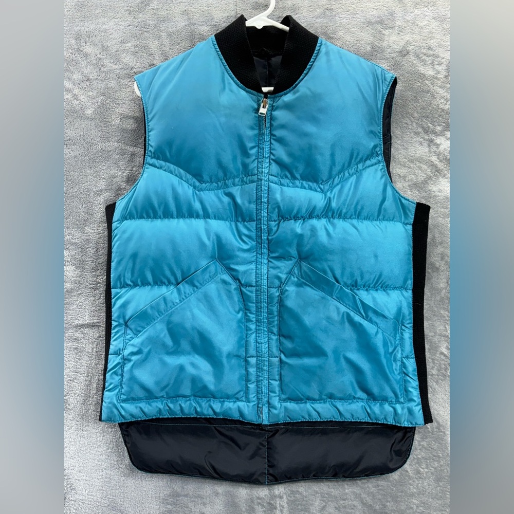 VTG Comfy USA Made Down Insulated Puffer Vest Blue Black Mens Medium-Large
